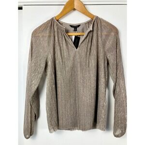 NWTS Banana Republic Metallic Pleated Long Sleeve Evening Event Blouse Top XS